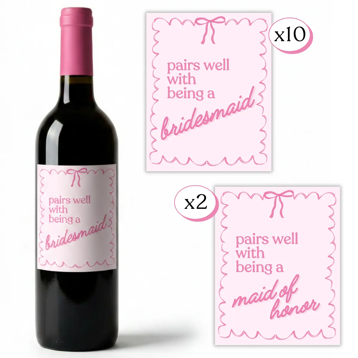Bridesmaid Bow Wine Labels (3x5) Image 1